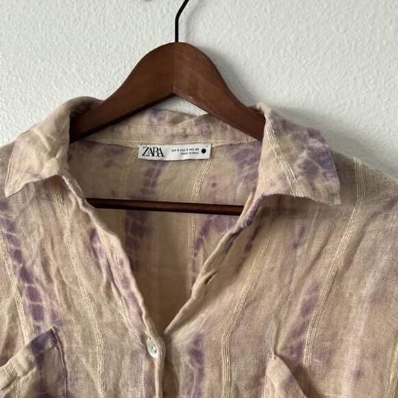 Zara Tie -Dye Blouse with Pockets Button down size M Boho Prairie Vintage Grunge - Picture 2 of 4